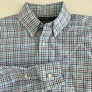 Lauren Ralph Lauren Button‎ Down Long Sleeve Purple Blue Plaid 15.5 32/33